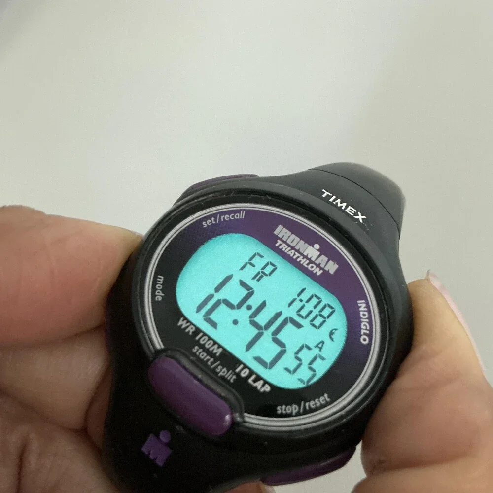 Timex Ironman Triathlon Womens Watch 34mm Black Purple T5K523 New Battery